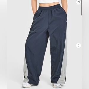 OVERSIZED PIPED WOVEN STRAIGHT LEG TRACK BOTTOMS - In True Blue